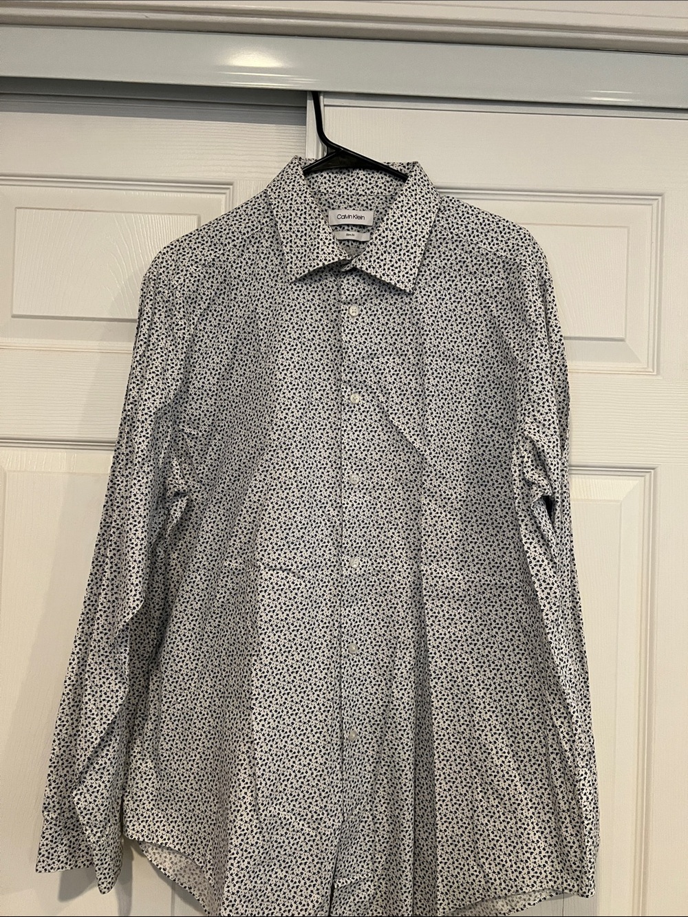 Calvin Klein Men's White Shirt with Black Micro Dot Print